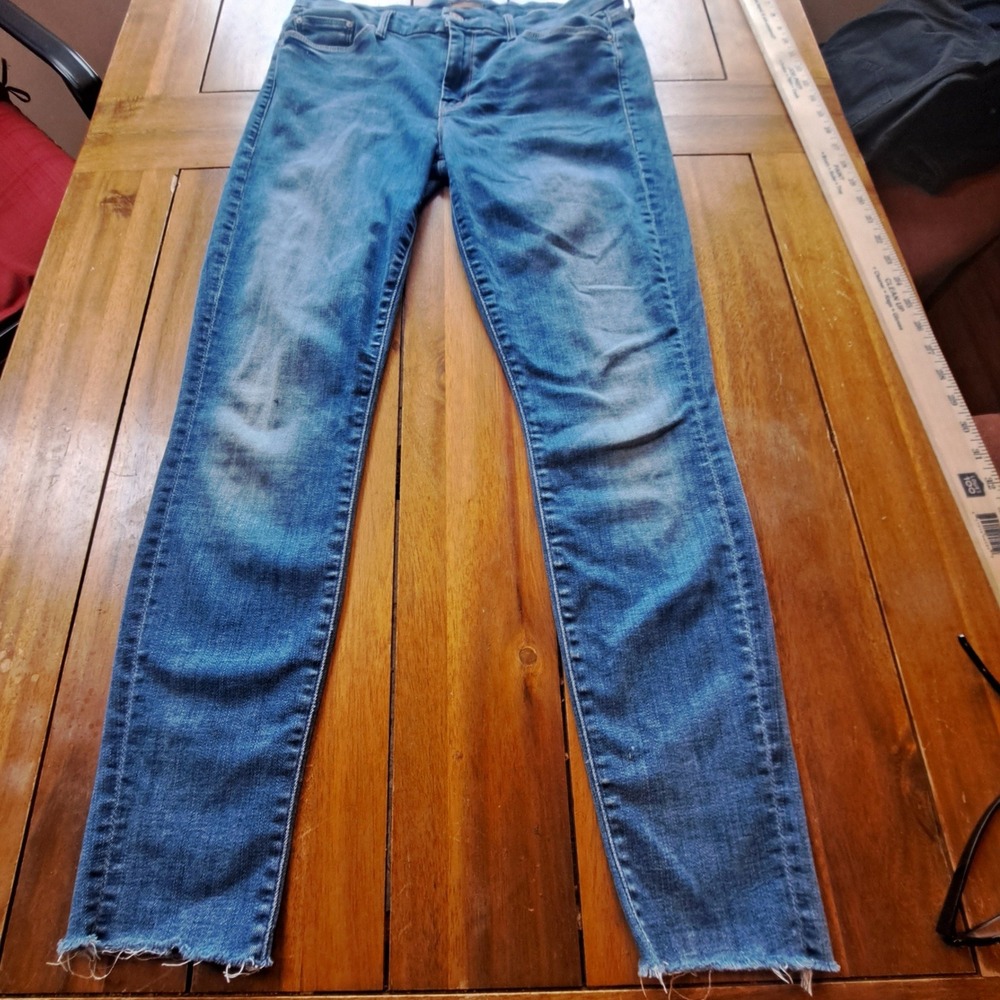 MOTHER Denim Jeans Skinny Leg Raw Hem Blue Wash Women's Size 30